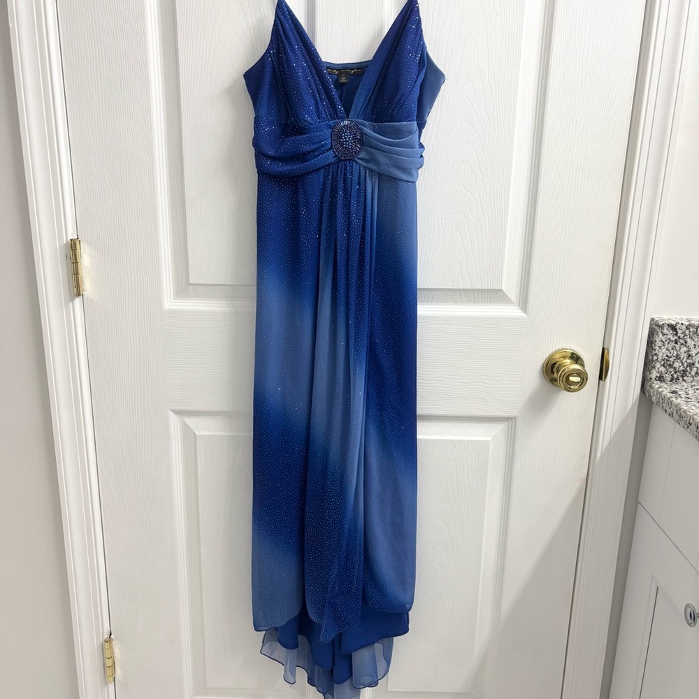 Vintage Y2K Dress Medium Blue Ombré Babydoll Sparkle Shimmer Glitter Hi-Low Hem - Picture 9 of 9